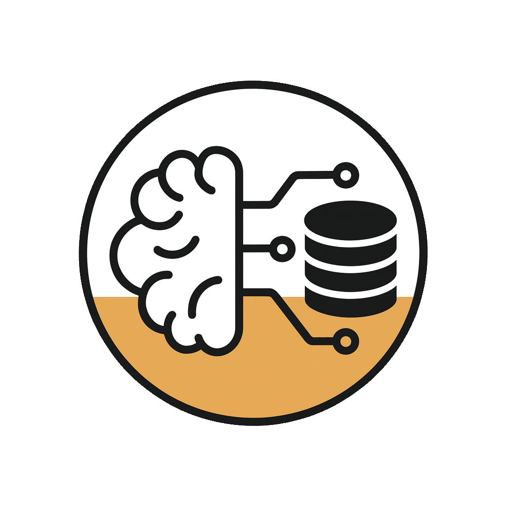 Icon of a brain connected to a database, representing artificial intelligence or machine learning.