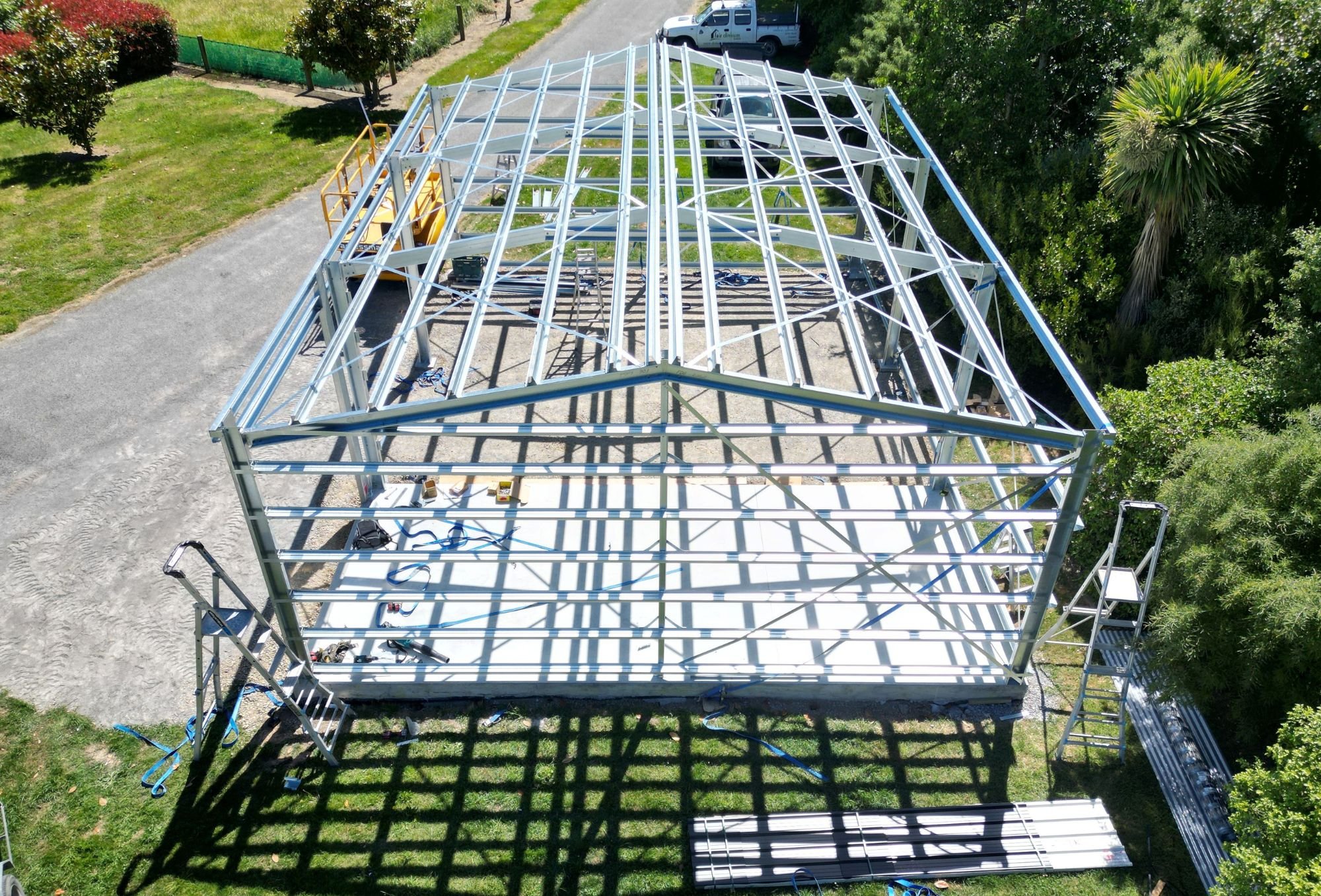 Construction of a large steel frame Thames Hauraki area.  Storage for commercial use