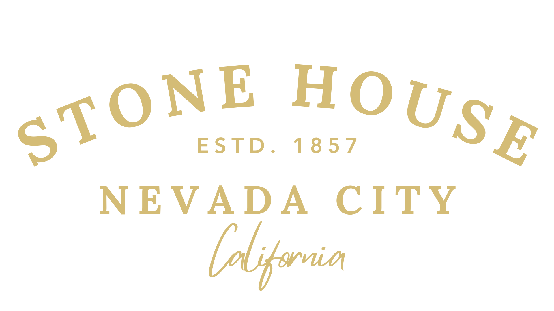 Stone House Nevada City California logo with established date 1857 in beige text.