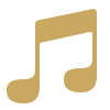Stylized musical note icon in gold and black