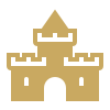 Simple gold-colored castle icon with turrets and a central tower