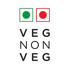 Graphic showing a green circle in a green box labeled 'VEG' and a red circle in a red box labeled 'NON VEG', with the corresponding text below.