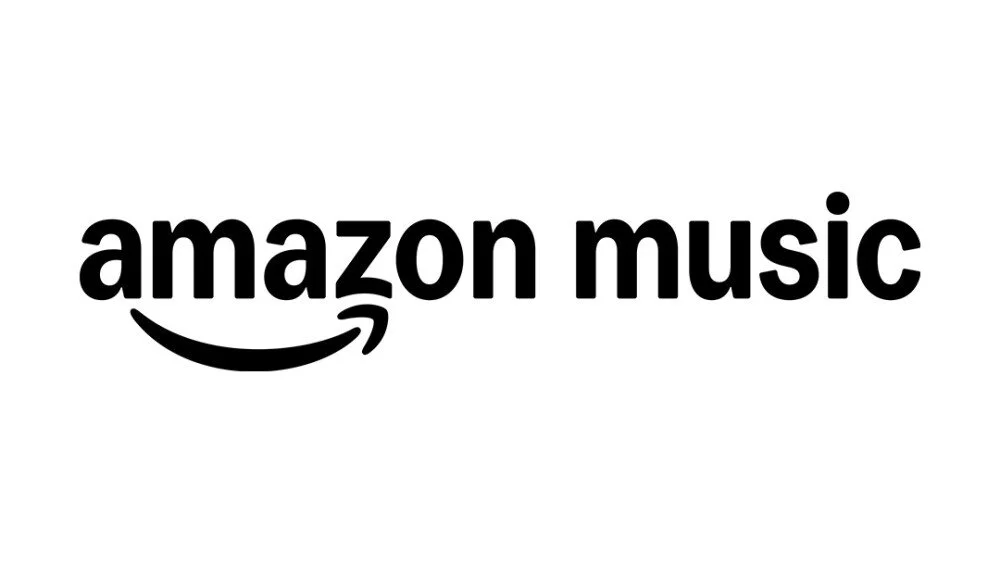Amazon Music logo in black text with a curved arrow underneath.