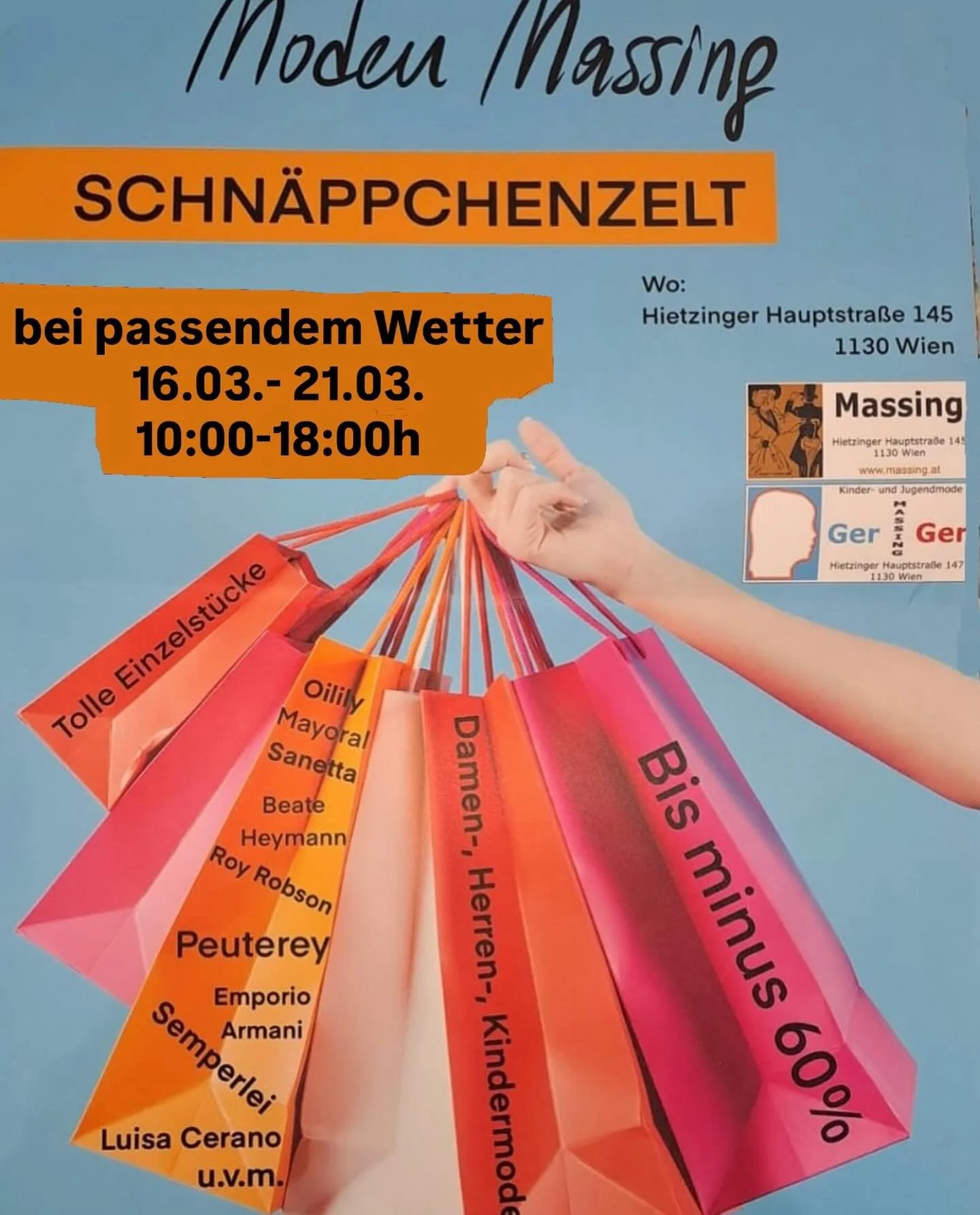 Unser Schn&auml;ppchenzelt ist zur&uuml;ck!
Von 16.03.-21.03. haben wir bei passendem Wetter Abverkaufsartikel vor unserem Gesch&auml;ft:)
Kommt vorbei und schaut, ob ihr noch ein paar besondere Schn&auml;ppchen ergattern k&ouml;nnt!🥳🛍️
#wien #abve
