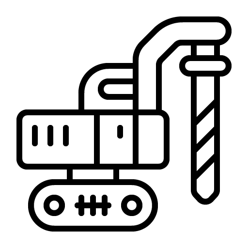 A black and white outline of a drilling rig.