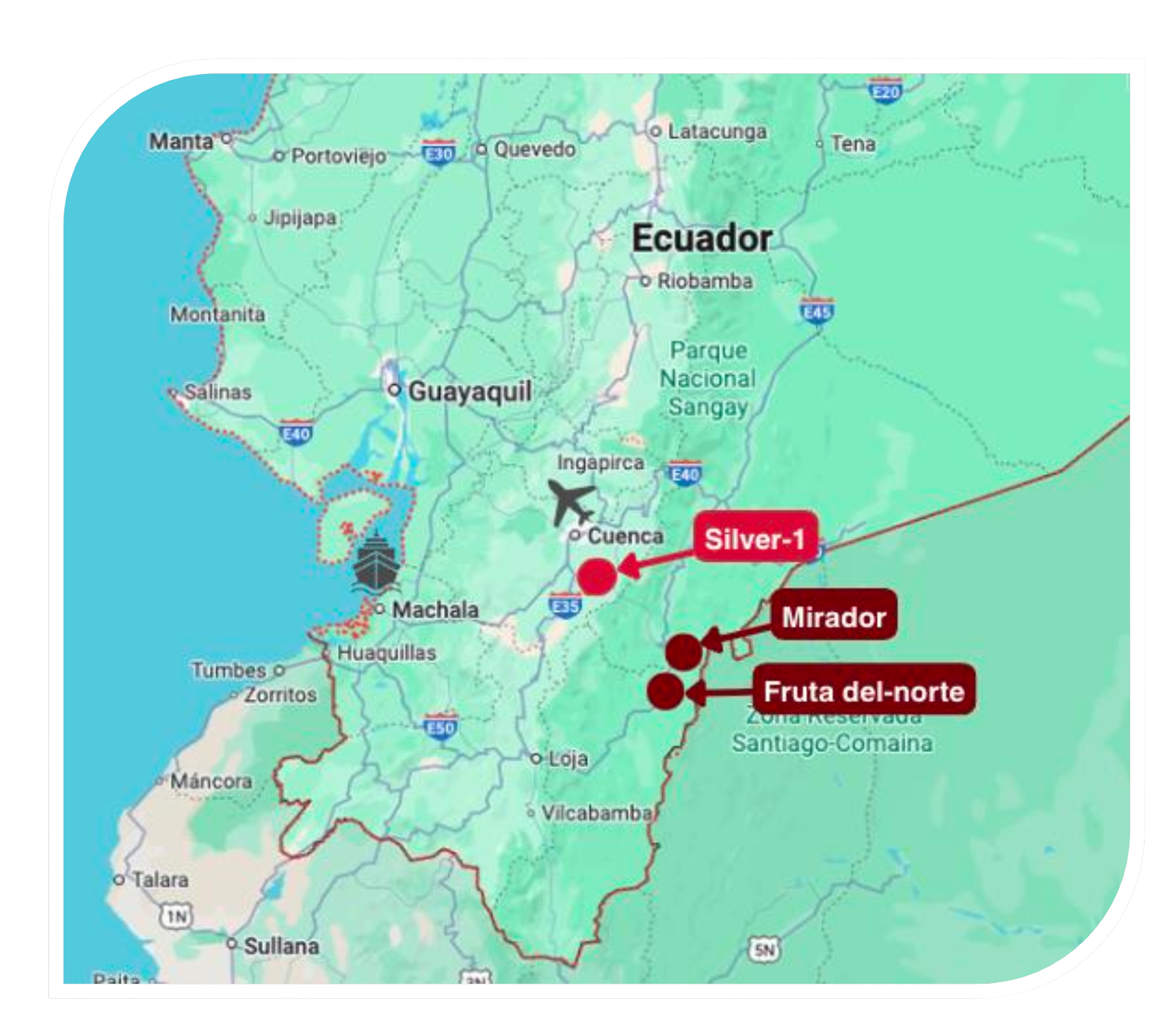 Map of Ecuador showing locations such as Cuenca and Quito, and the project's location relative to them.