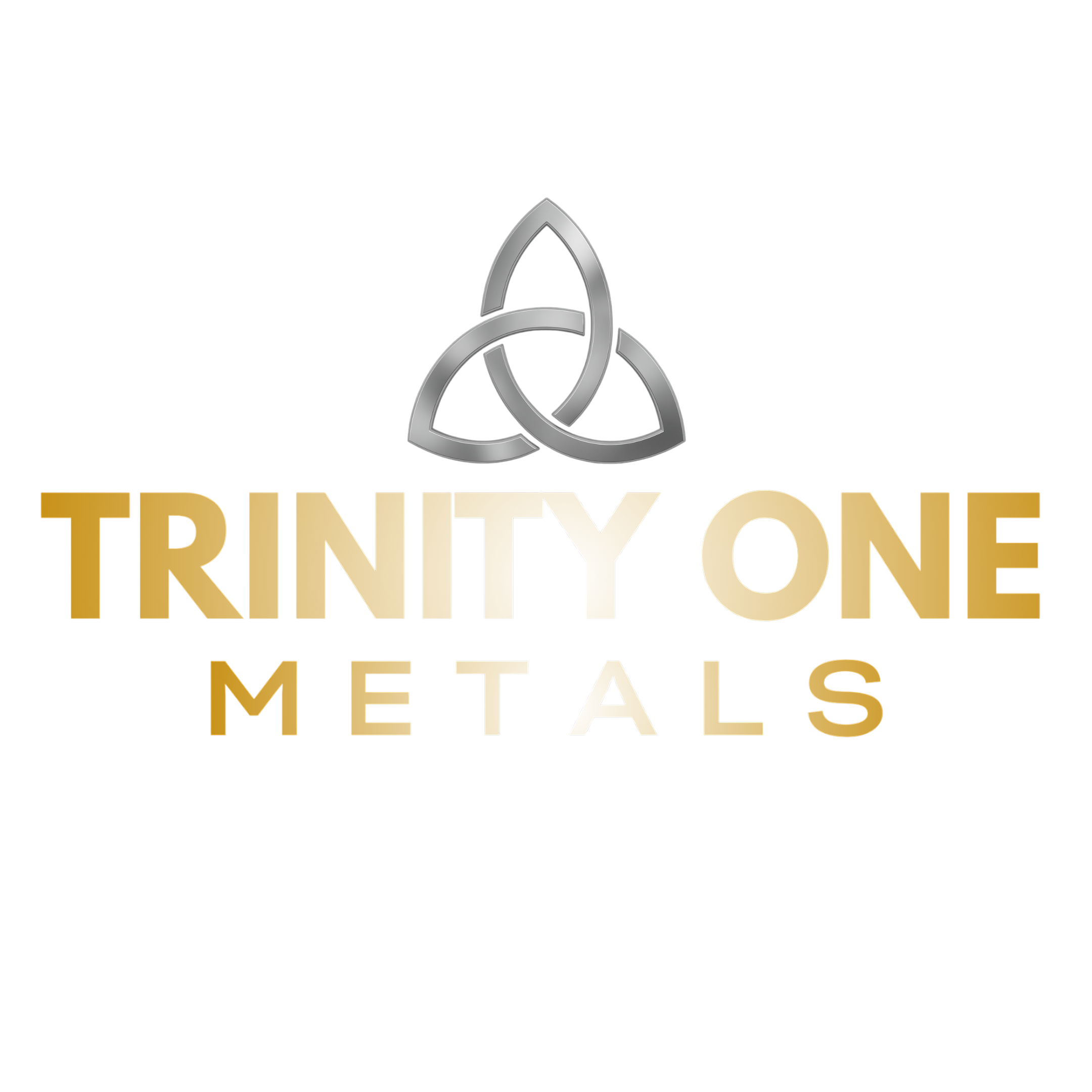 Logo of Trinty One Meals with a metallic Celtic knot above the text 'Trinity One Meals' in gold and white lettering on a black background.