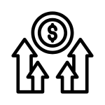 Arrows pointing upward and a symbol of a dollar coin above, showing growth.