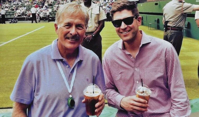 Mark and Alex toast their good fortune to be on Centre Court with a Pimm's