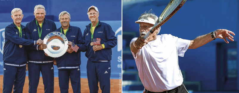 With Jimmy Parker as captain, (l to r) David Dollins, Donald Long, Parker and Dean Corley won the Bitsy Grant Cup for the United States in 2019, giving Team USA 15 championships in the 26-year history of the men’s 75-and-older team event. The following week in the ITF Super Seniors World Individual Championships, Parker reached the singles semifinals and, with  Long, the doubles final.