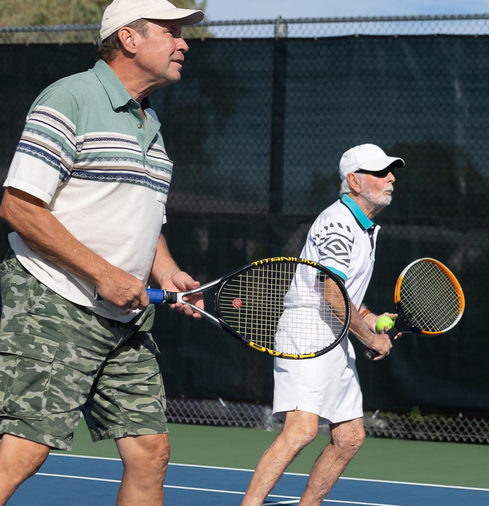 John Biller, left, played a doubles match with Tudor ApMadoc for the first time at Desert Hills Center on Nov. 7, 2019. The two won 6-2. Photo-Bobby Joe Smith Special to the Green Valley News