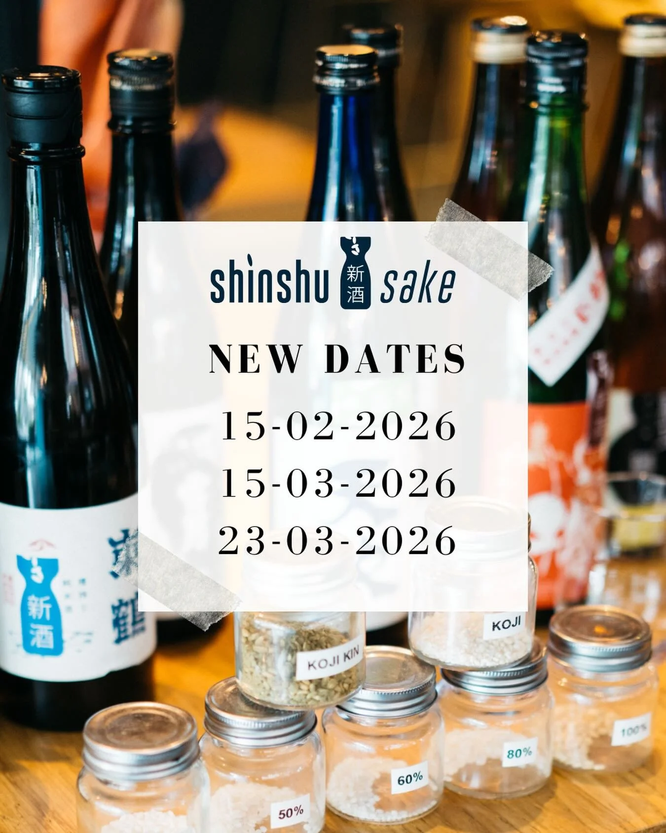 🍶 Introductory Sake Course &ndash; 2026

De nieuwe data voor 2026 staan online:
&bull; 15/02/2026
&bull; 15/03/2026
&bull; 23/03/2026

✔️ Voor beginners
✔️ Geen voorkennis nodig
✔️ Geleide proeverijen inbegrepen

⚠️ Beperkt aantal plaatsen

👉 Insch