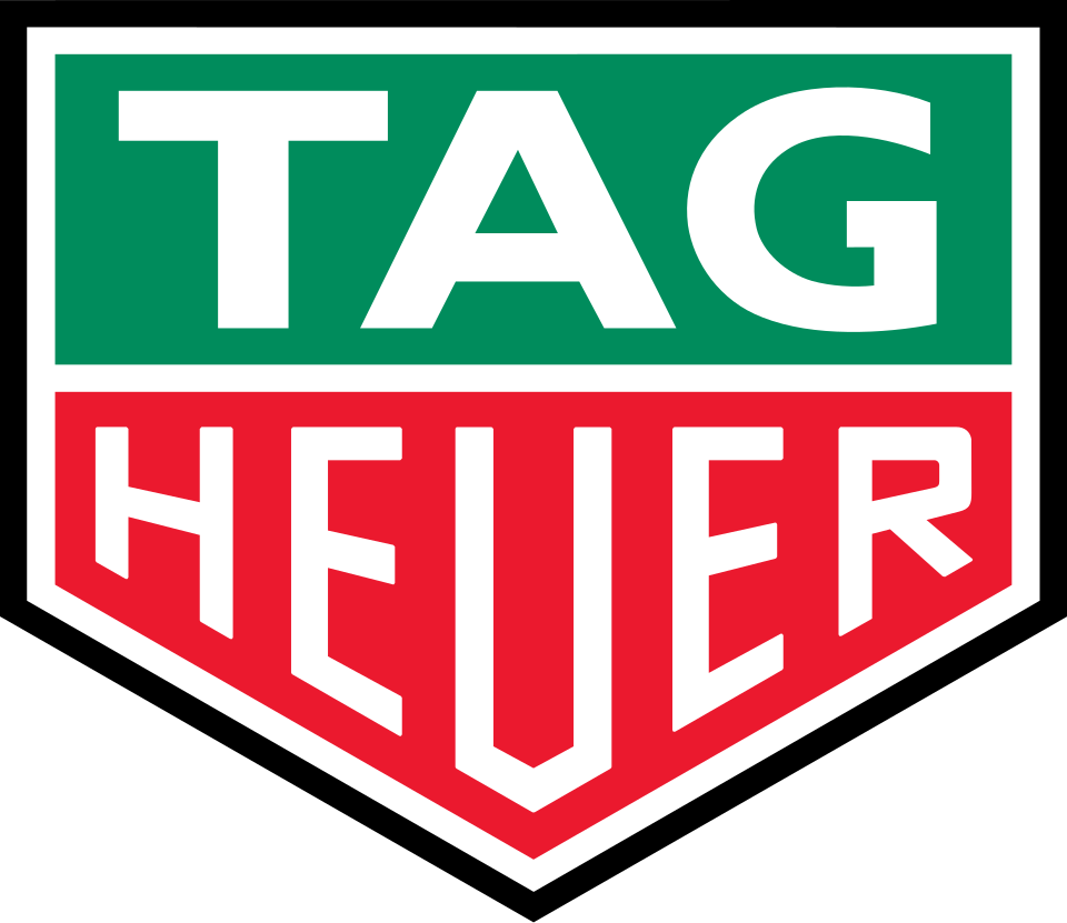 Logo di TAG Heuer con sfondo verde, bianco e rosso.