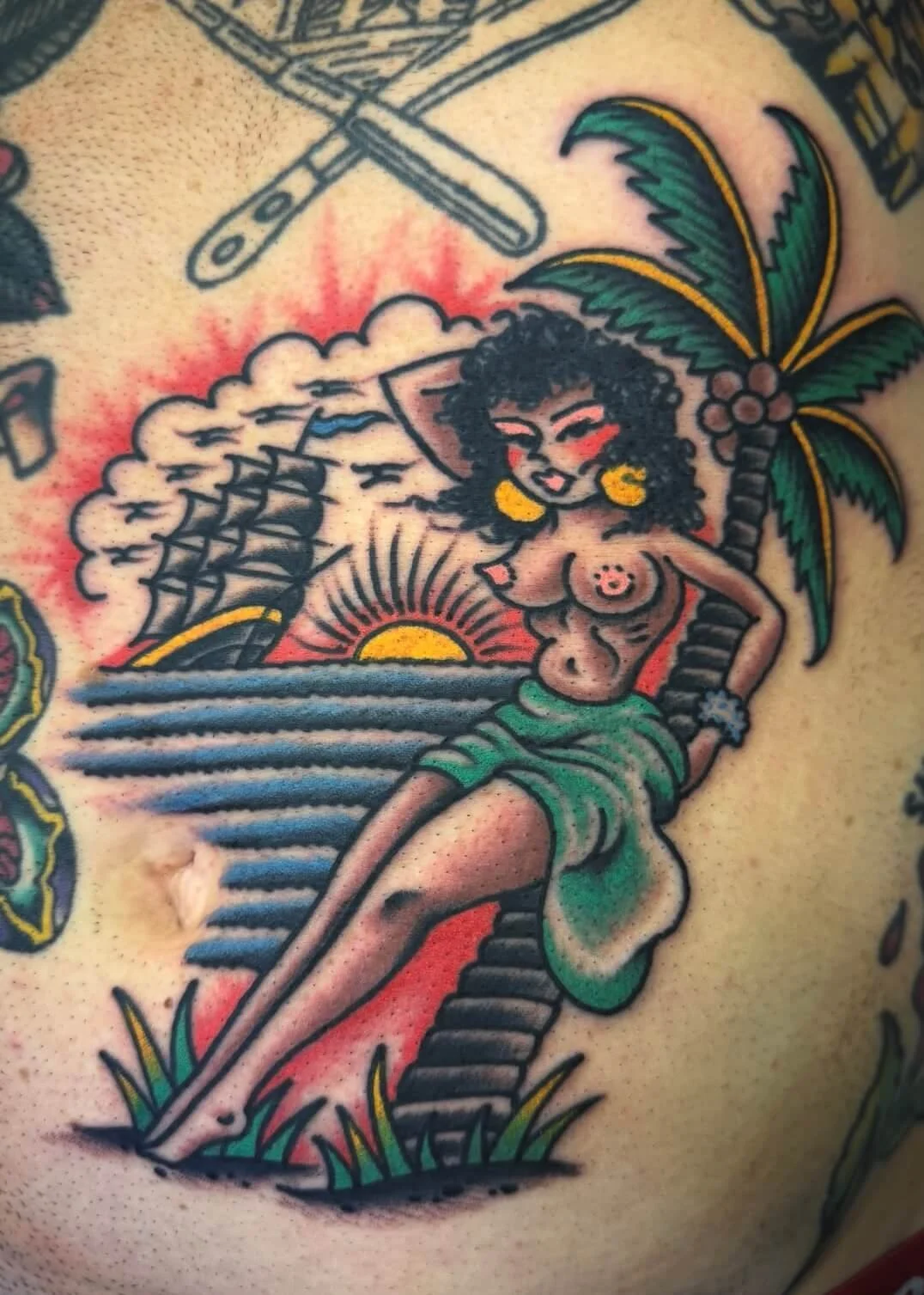 Mitch Oscar Sydney Traditional Tattoo Hula Girl Belly