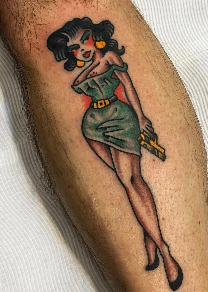 Mitch Oscar Sydney Traditional Tattoo Pinup Girlwith Gun
