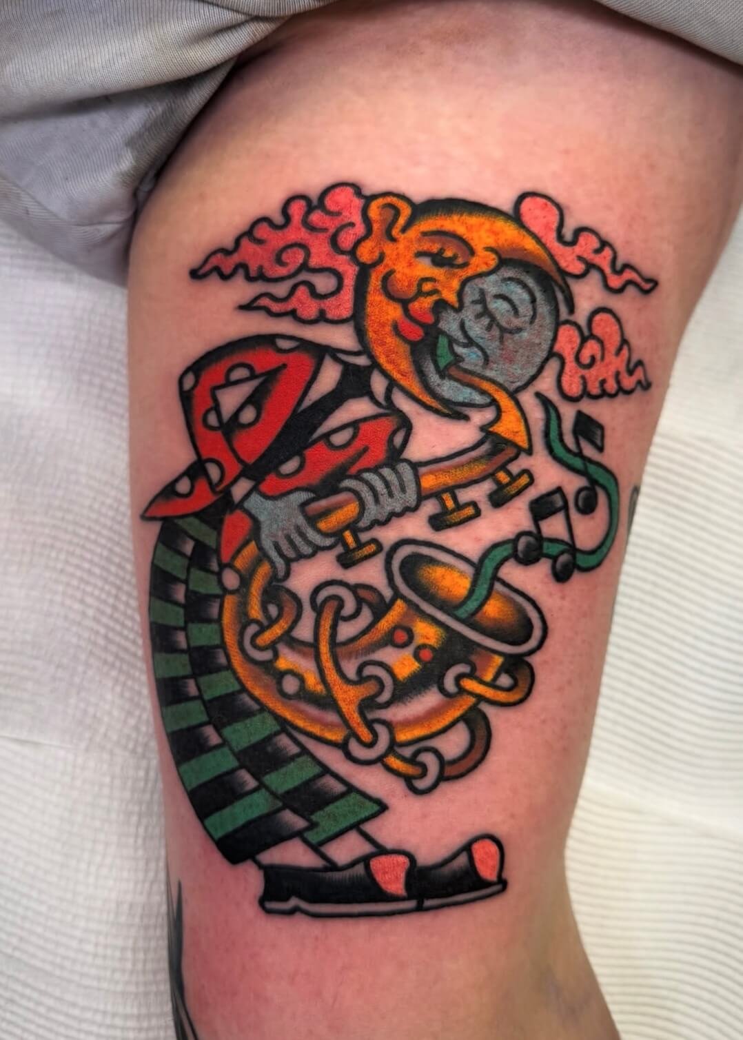 Mitch Oscar Sydney Traditional Tattoo Surreal Jazz Moon Man