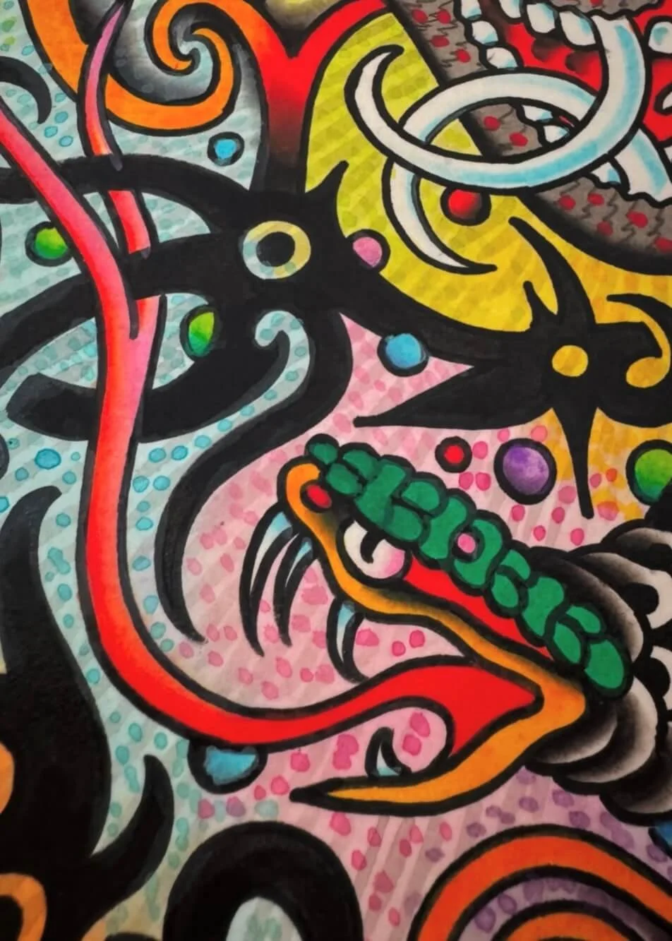 Mitch Oscar Sydney Traditional Tattoo Crazy Psychedelic Painting - Who Knows? Who Cares?