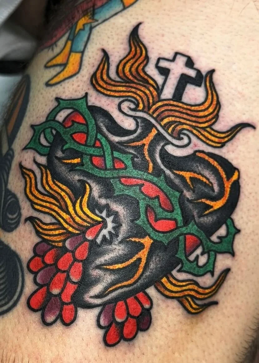 Mitch Oscar Sydney Traditional Tattoo Drawn On Sacred Heart