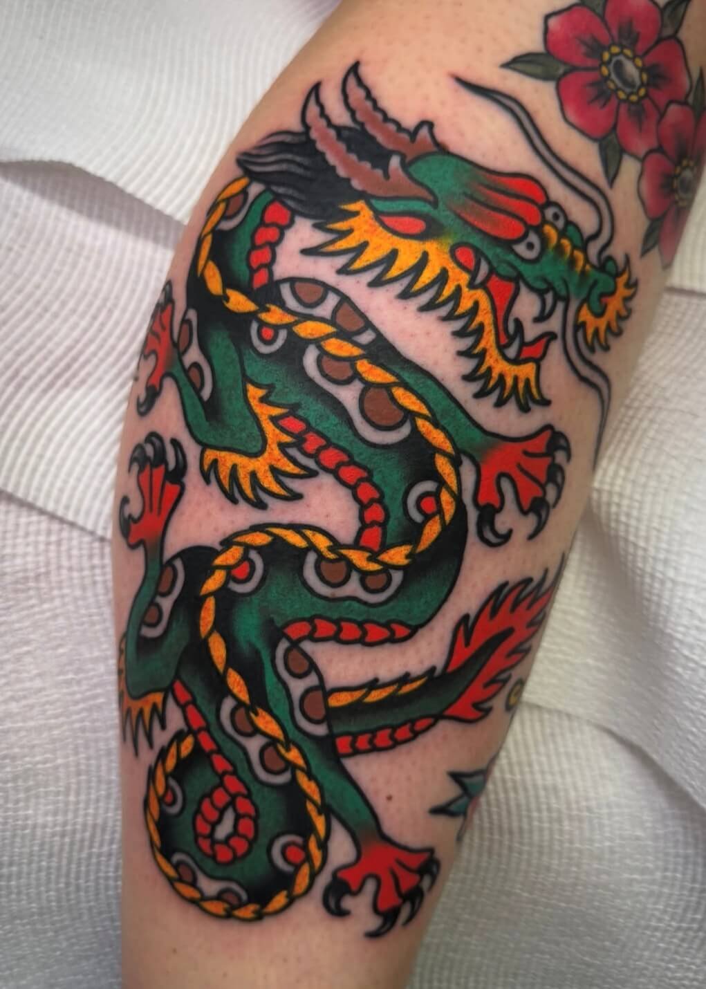 Mitch Oscar Sydney Traditional Tattoo Freehand Dragon