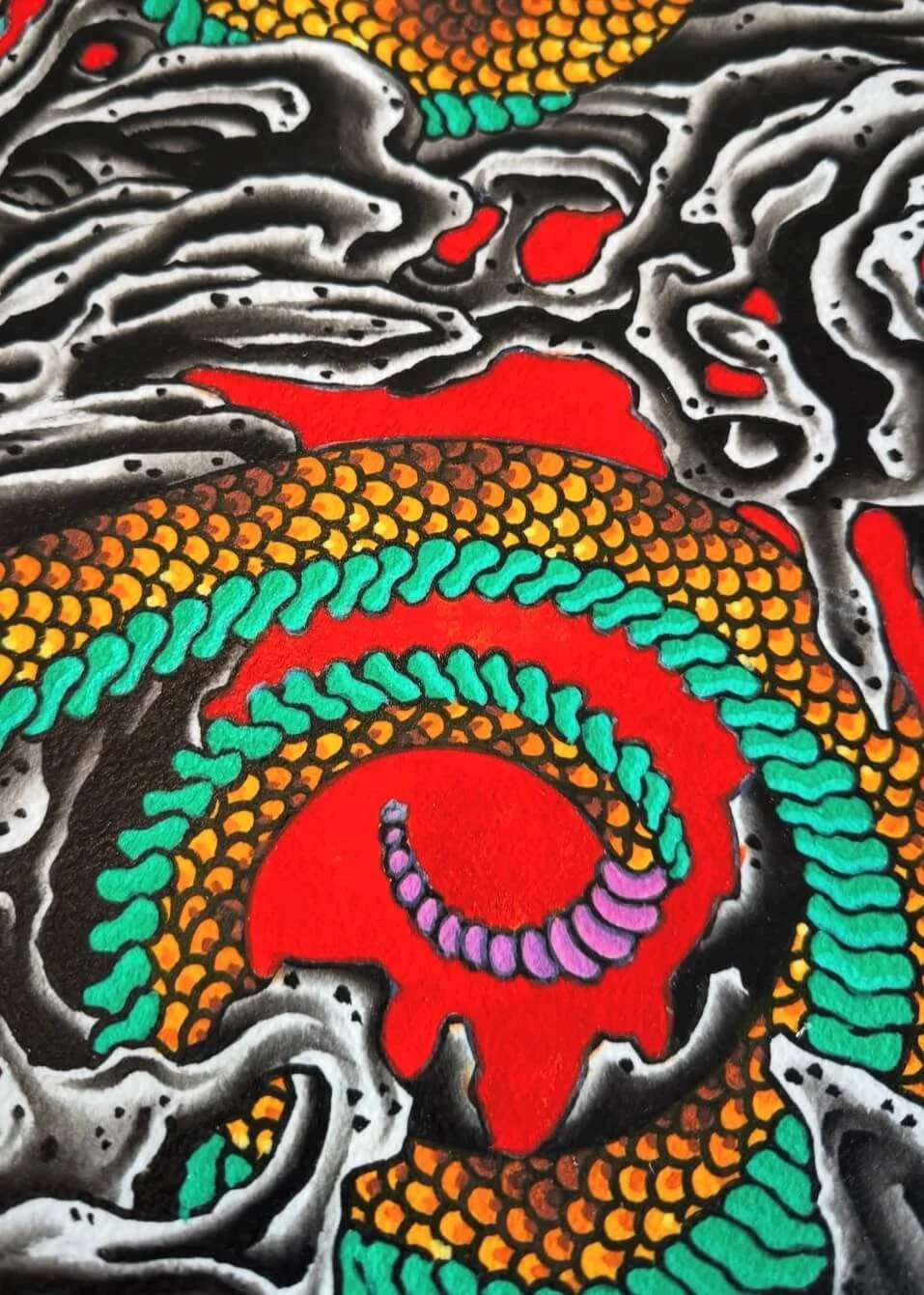 Mitch Oscar Sydney Traditional Tattoo Year of the Snake and Rocks Painting