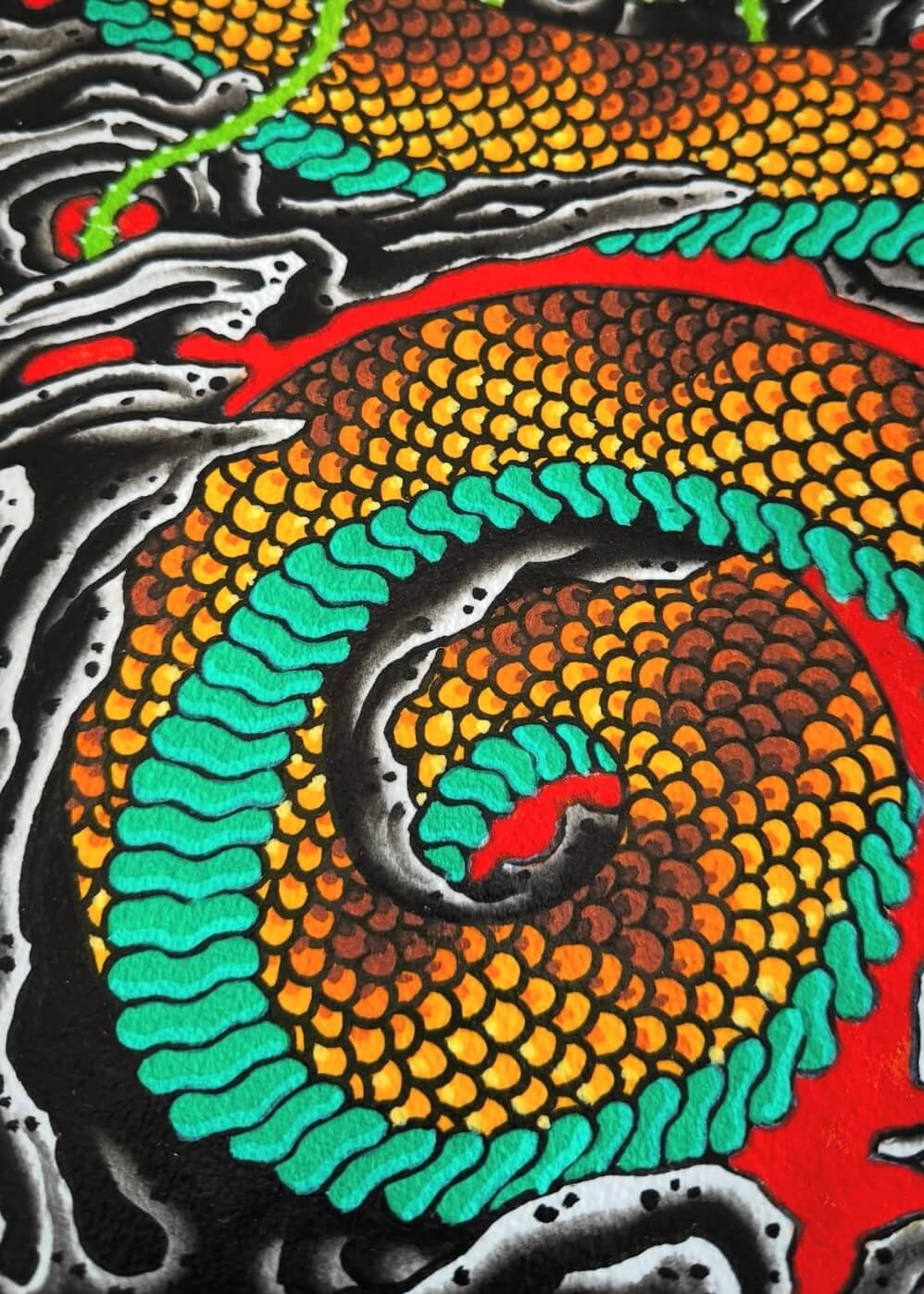 Mitch Oscar Sydney Traditional Tattoo Year of the Snake and Rocks Painting