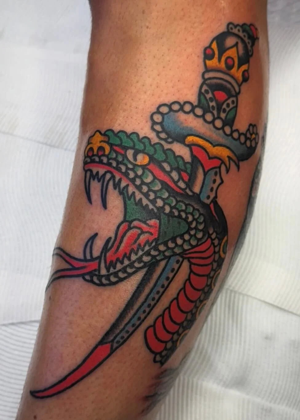 Mitch Oscar Sydney Traditional Tattoo Psychedelic Snake and Dagger