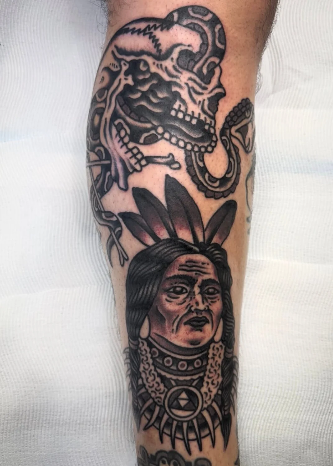 Mitch Oscar Sydney Traditional Tattoo Snake Skull Native American Indian Chief