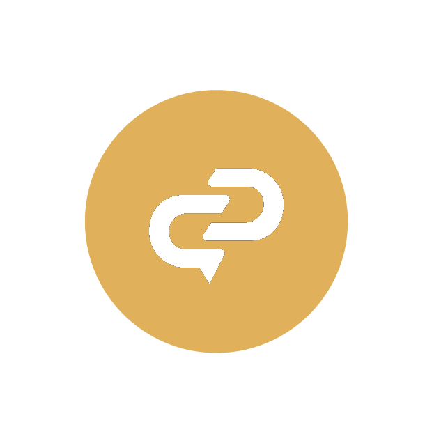 Logo circulaire avec un symbole blanc au centre représentant deux flèches en forme de boucle, sur un fond beige. Autour, le texte en français "Le bon moment, au bon moment." répétée en boucle sur un fond noir.