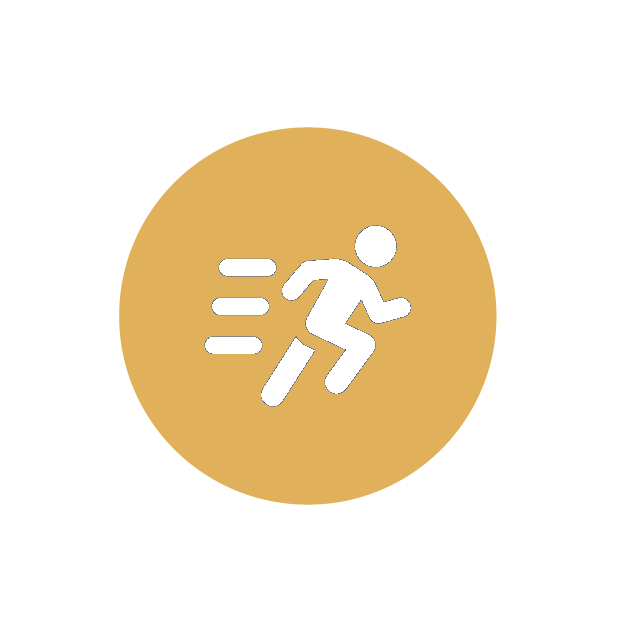 Logo circulaire avec un symbole de course en son centre, entouré du texte "Le bon moment" en français.