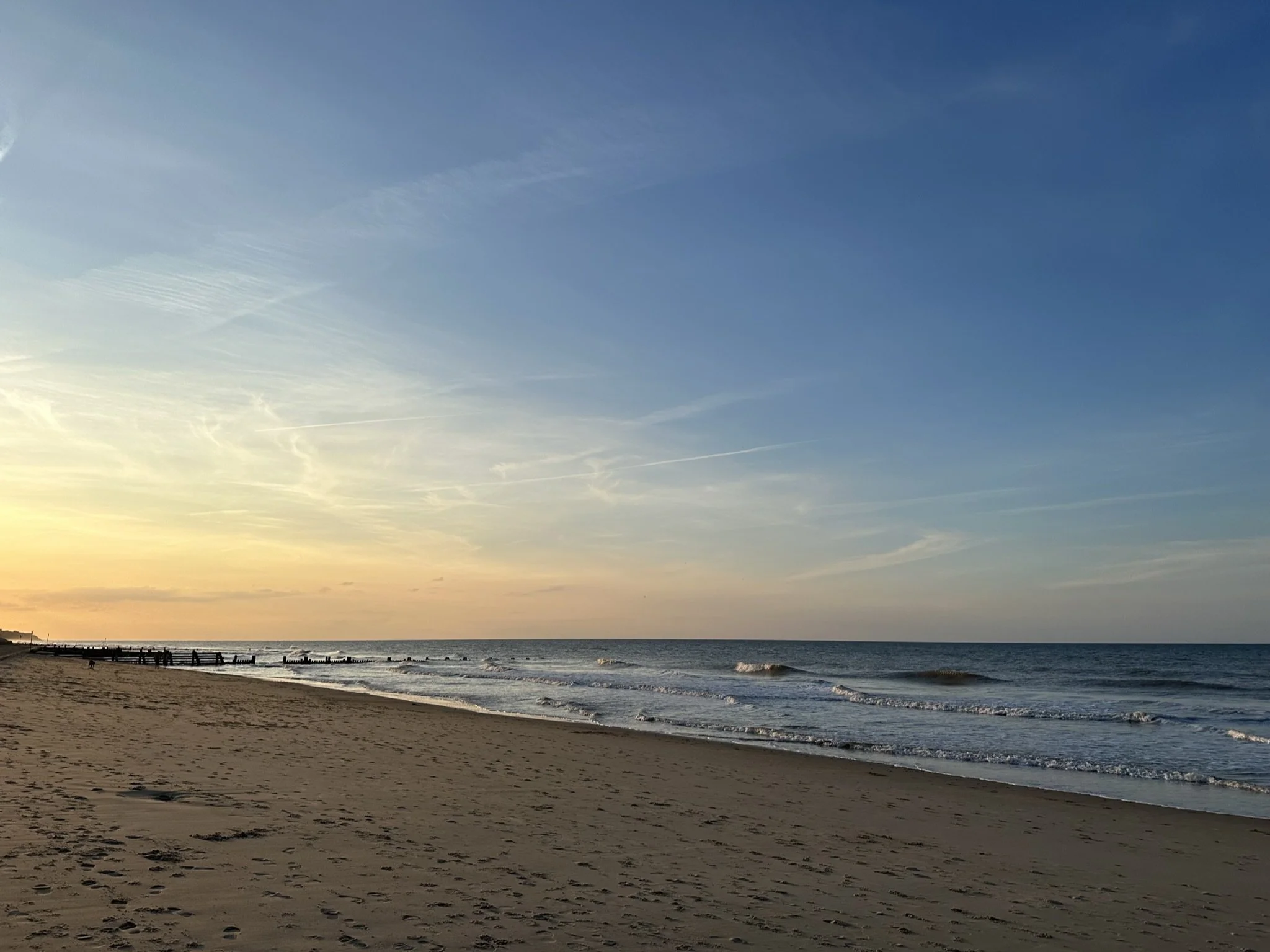 Sunset on Bacton beach making this the perfect family holiday break away