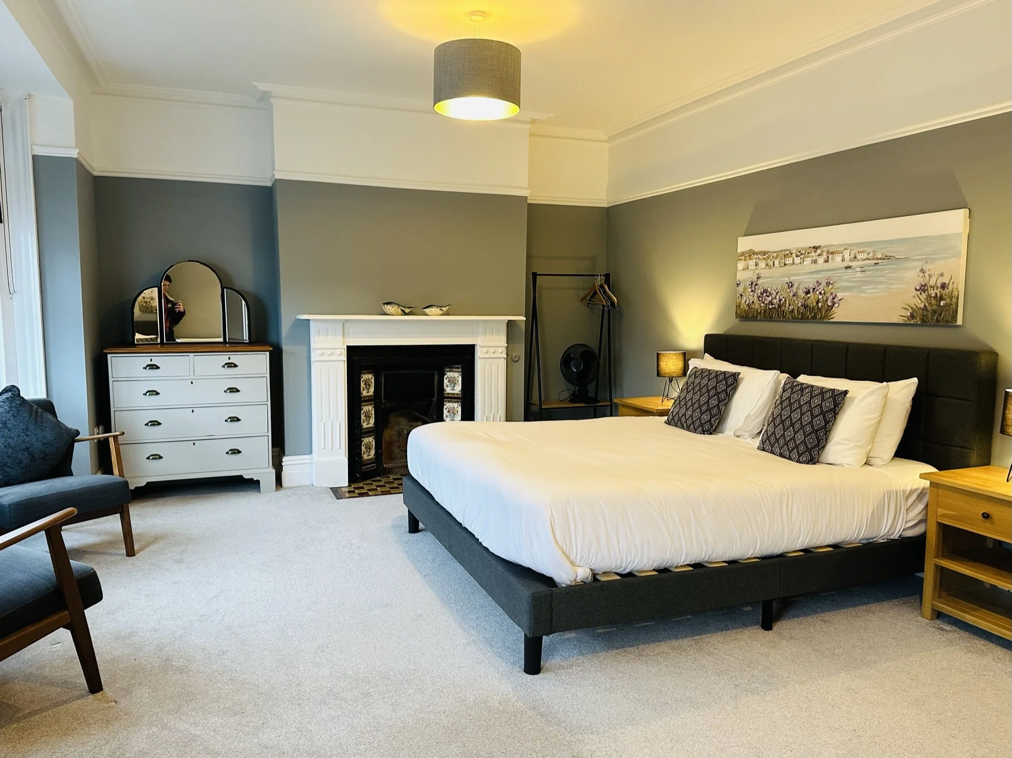 Spacious master bedroom with sea views in Cromer
