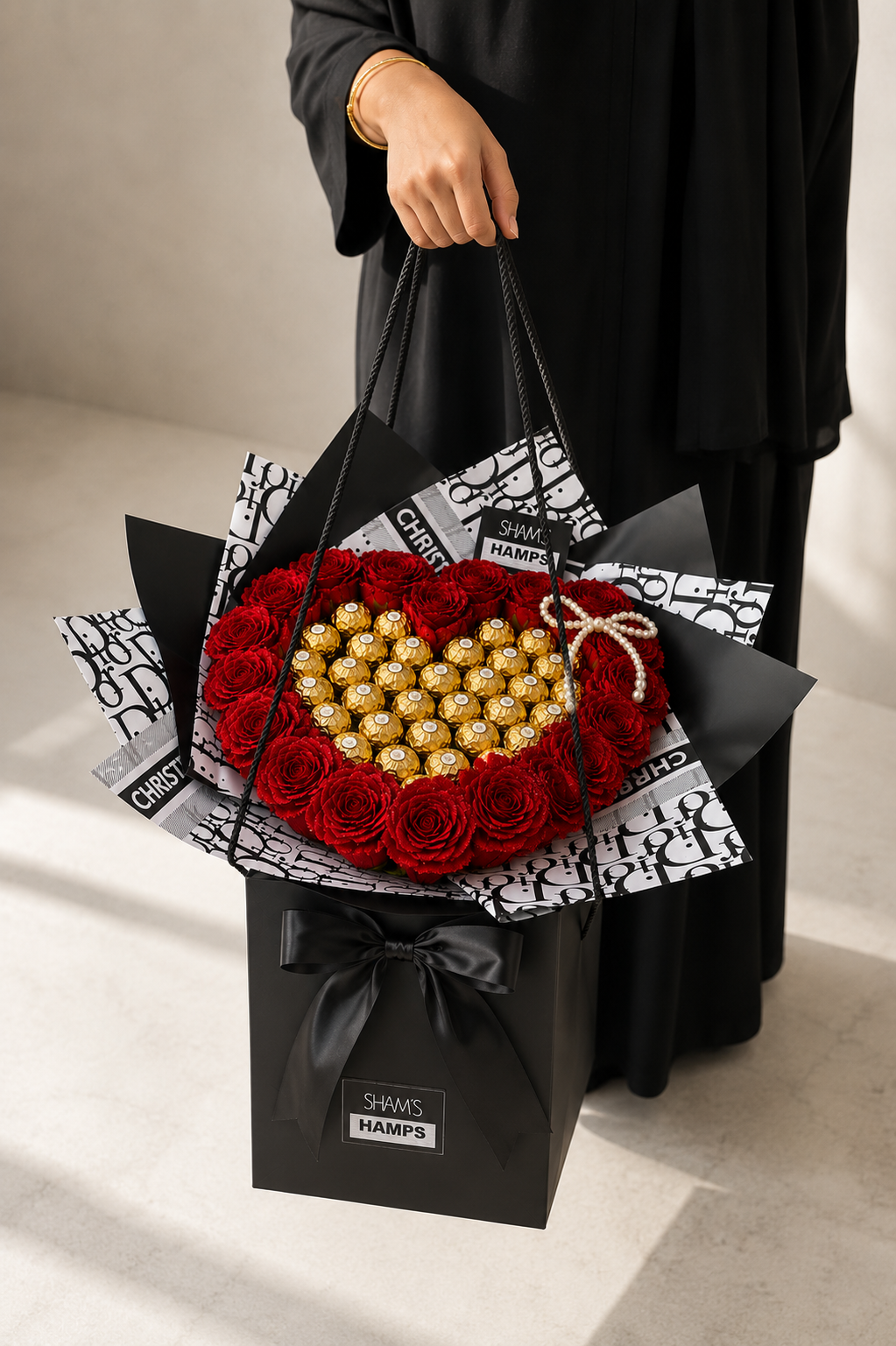 Heart Glitter Rose & Chocolate Bouquet