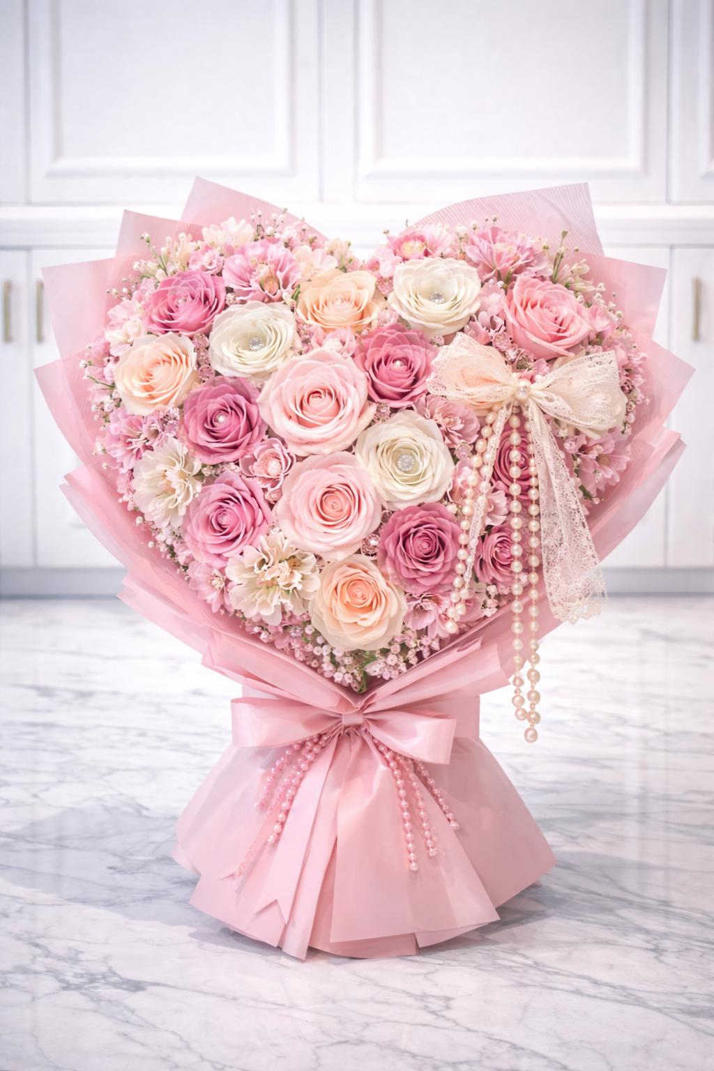 Blush Heart Standing Rose Arrangement