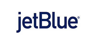 JetBlue logo in blue text on a white background.