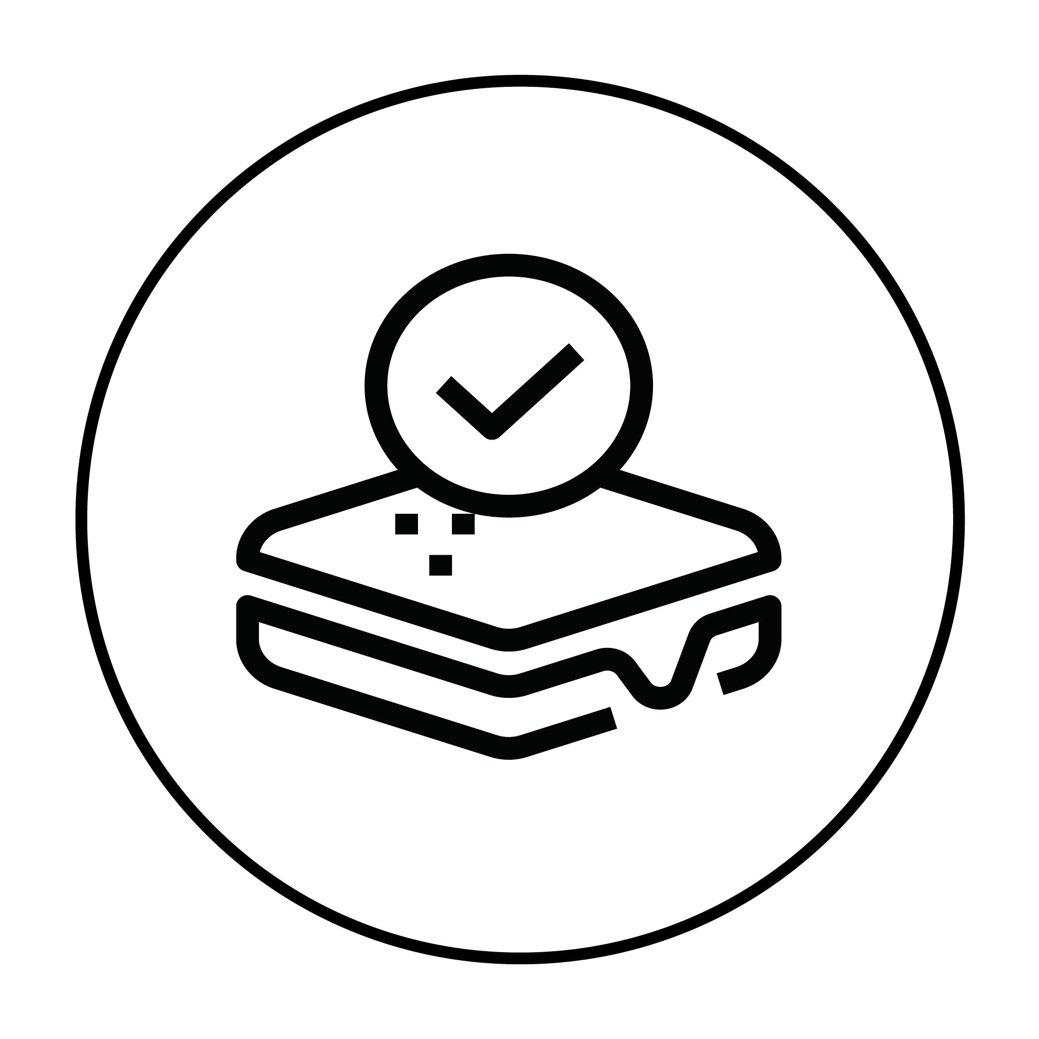 Outline icon of a fingerprint scanner with a checkmark inside a circle, representing fingerprint verification or authentication.
