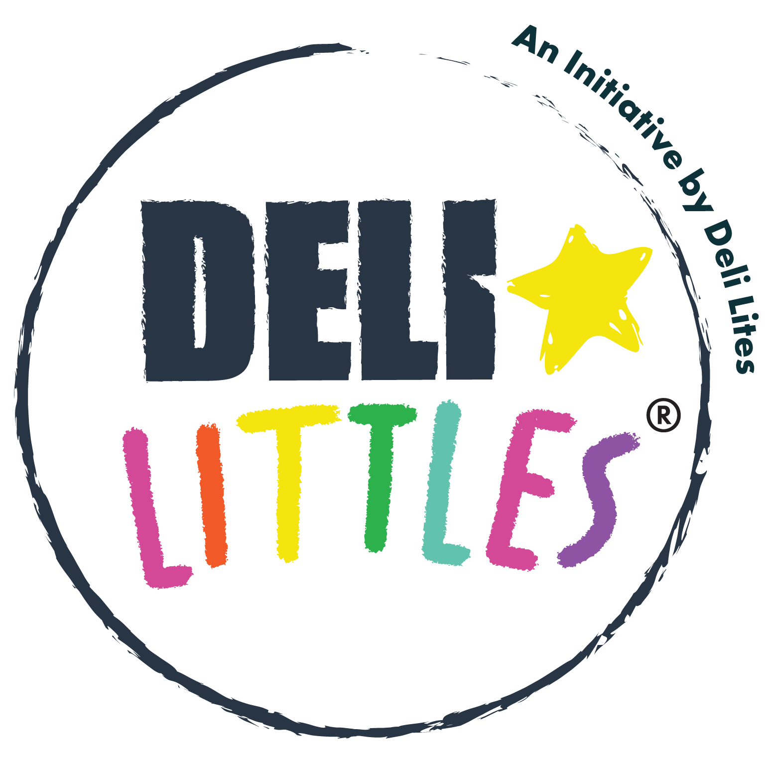 DELI LITTLES circular logo in colourful letters and a yellow star. The text "An Initiative by DELI LITES" is written along the top curve of the circle.