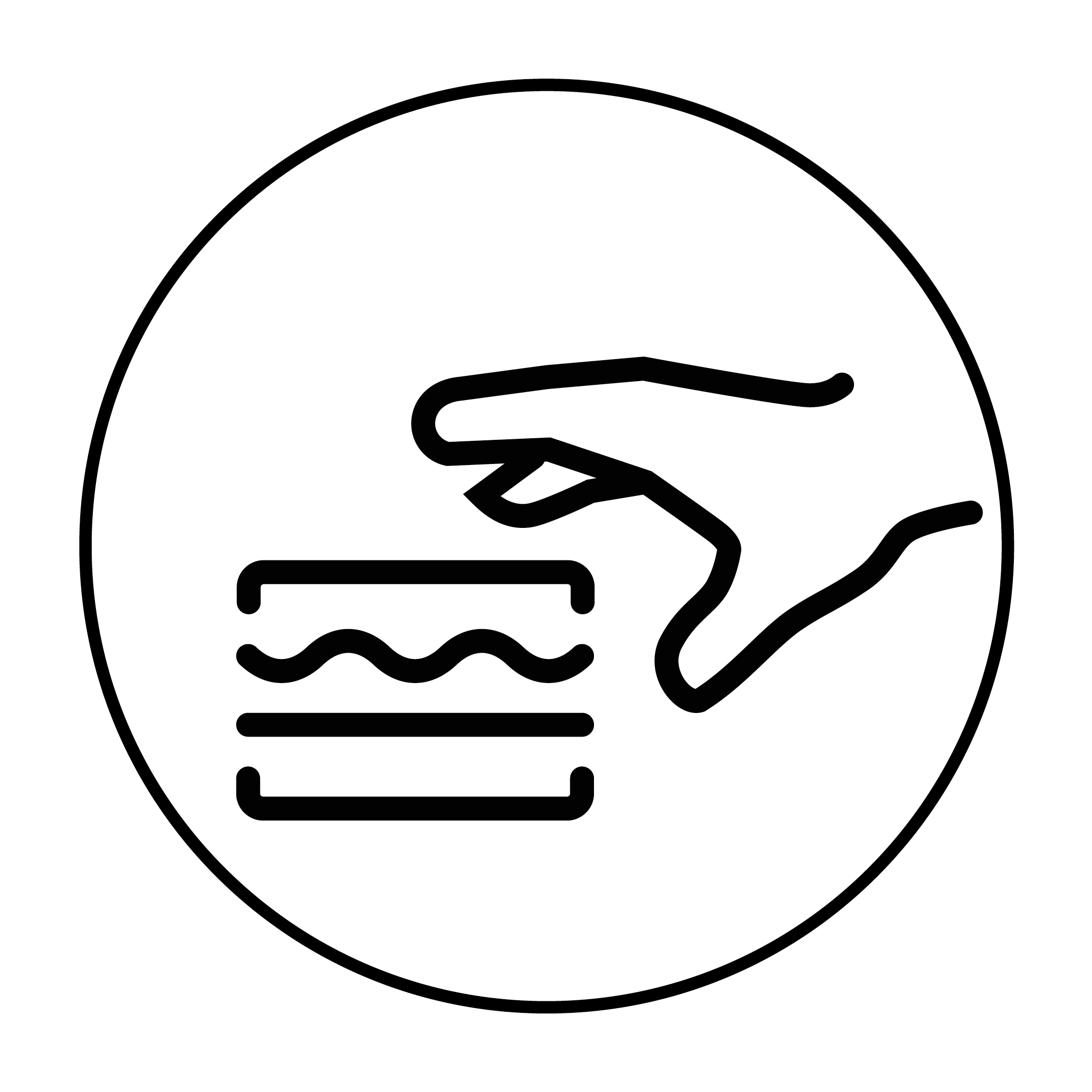 Line drawing of a hand holding a sponge and cleaning a surface.