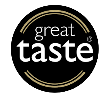 Great Taste logo with black background, white and gold text.