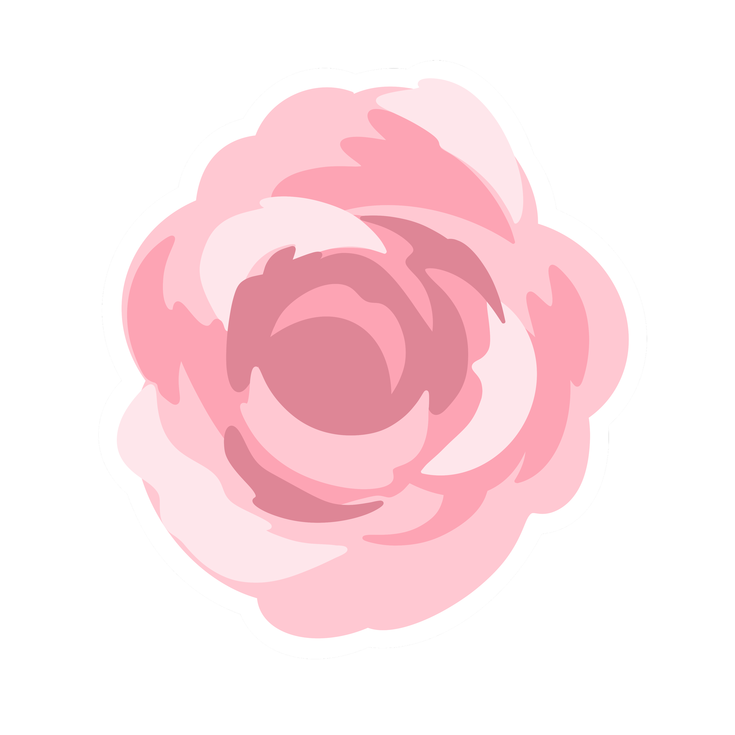 Pink and light pink stylized flower, resembling a rose, on a black background.