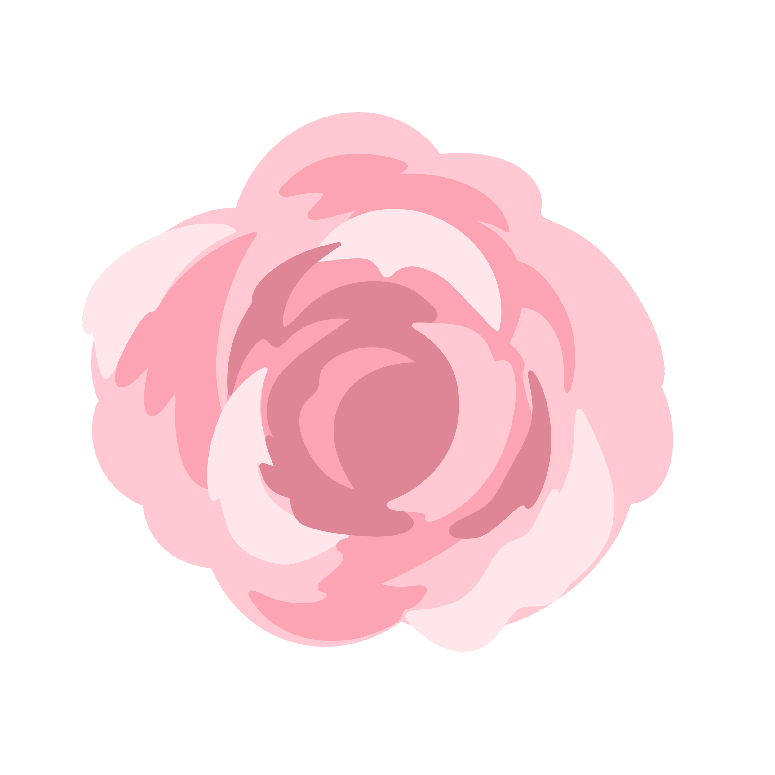 Pink and light pink abstract flower with layered petals.