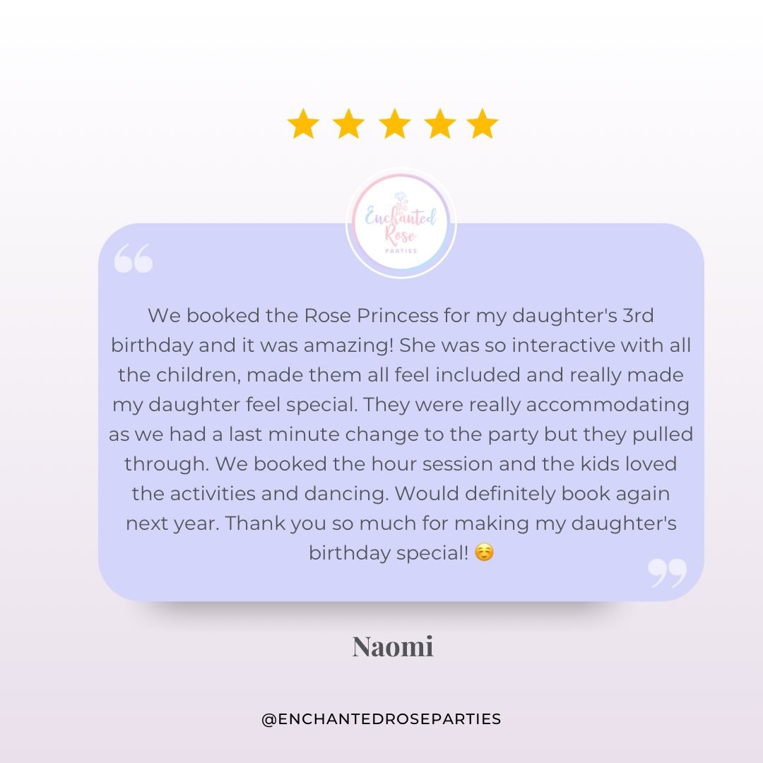A lovely review for our Rose Princess! 

We can&rsquo;t get over your kind words! 🥹 we love that we get to celebrate with so many families each weekend! ✨

#princessparties #nottingham #derby #nottinghammums