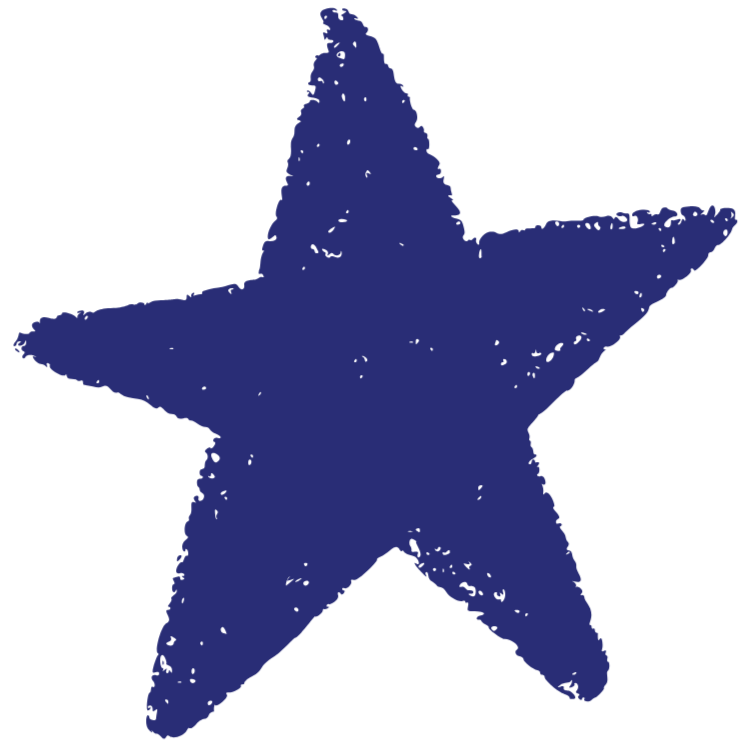 A large blue star with a textured, rough appearance.