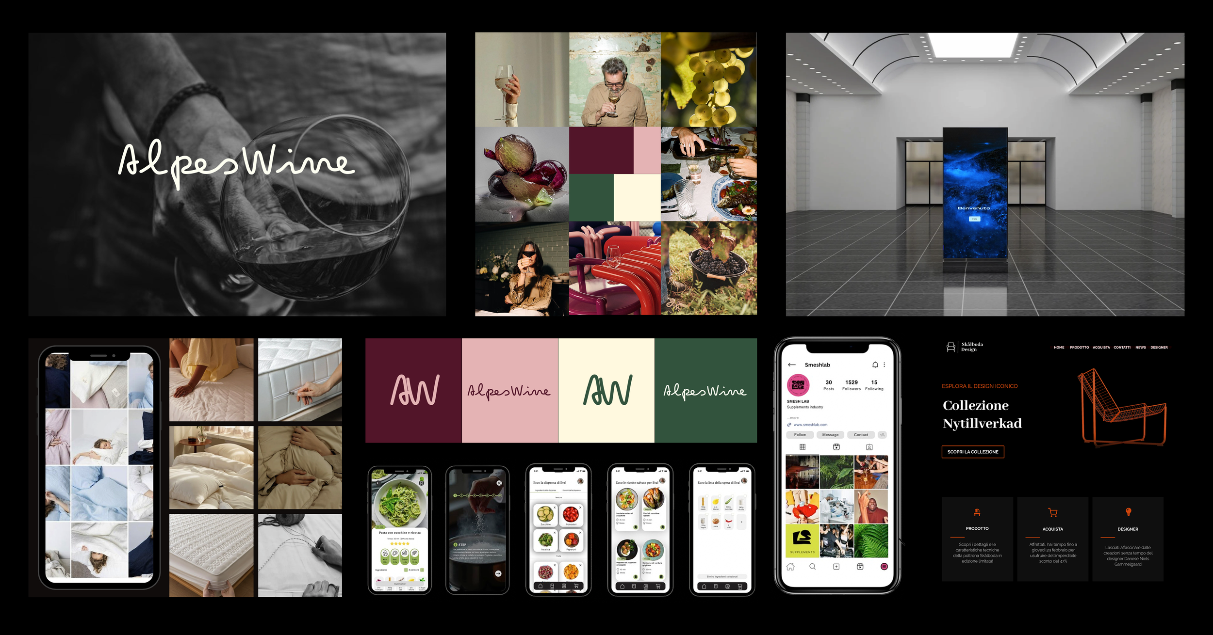 Collage di vari contenuti di design estrapolati da progetti reali