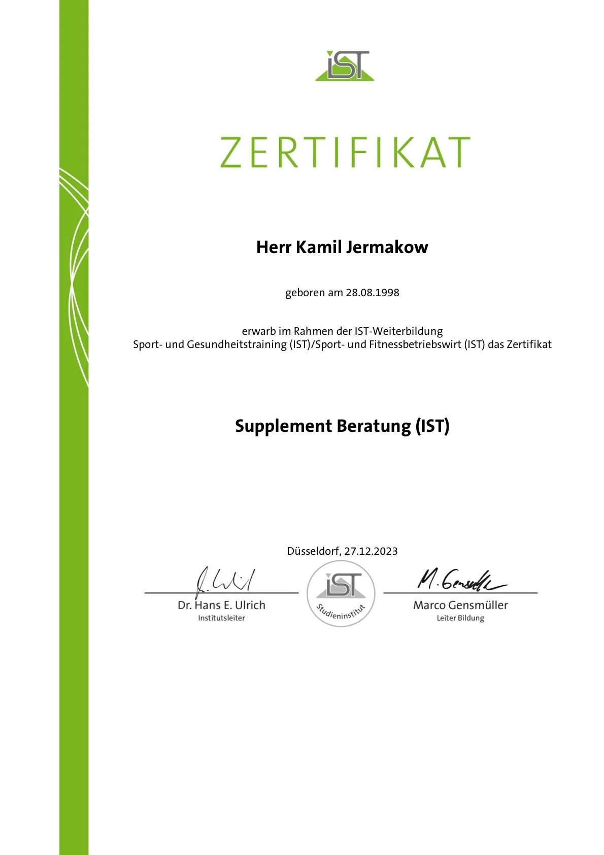 Zertifikat Supplement-Beratung. Evidenzbasierte Beratung zu Supplementen