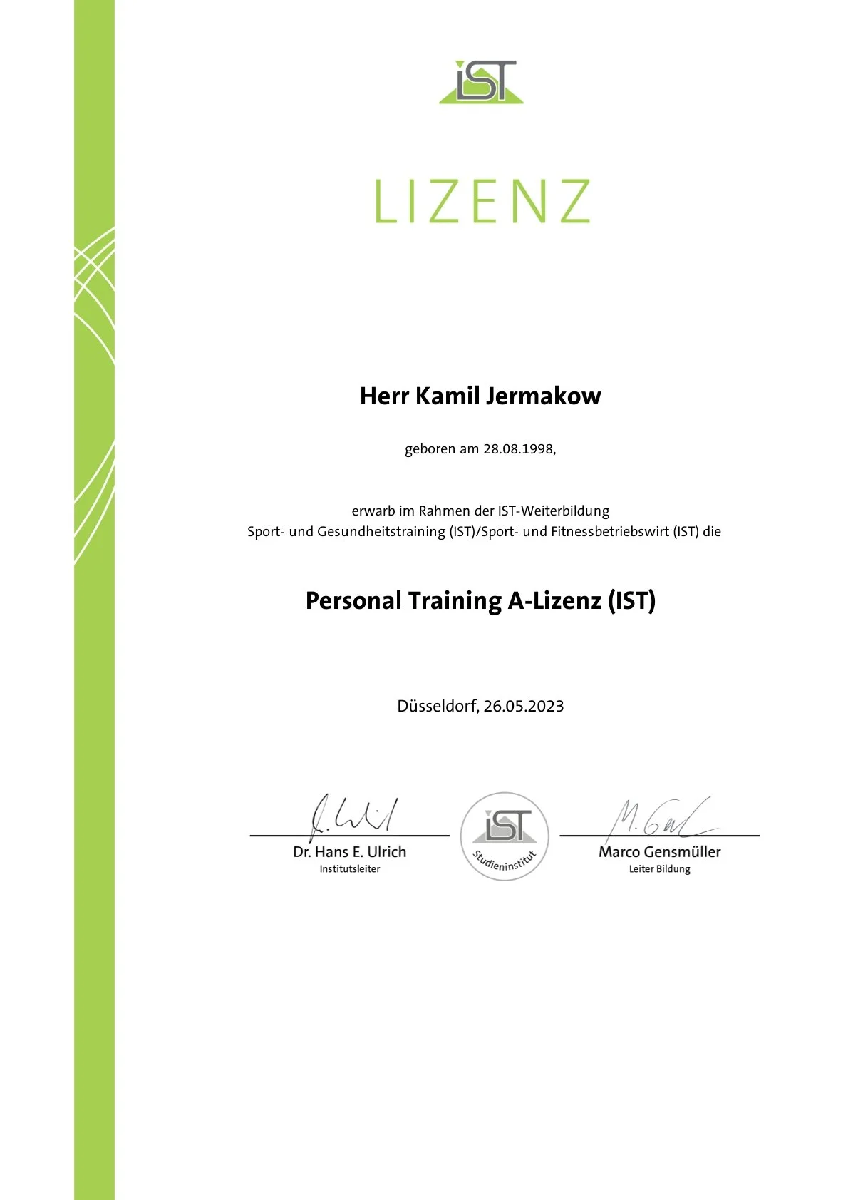 Zertifikat Personal Trainer A-Lizenz. Professionelle Trainingsplanung und Coachingkompetenz.