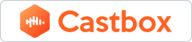 Castbox logo with an orange hexagon and white wave icon, and the word "Castbox" in orange text