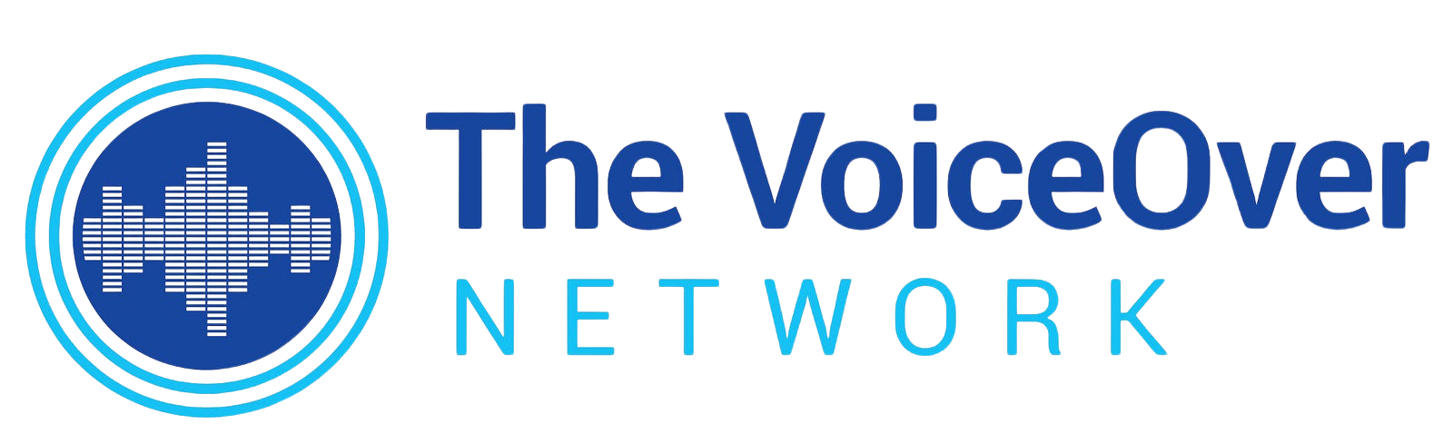 Logo of The Voiceover Network with a blue sound wave symbol inside a circle, and the text "The Voiceover Network" in blue letters.