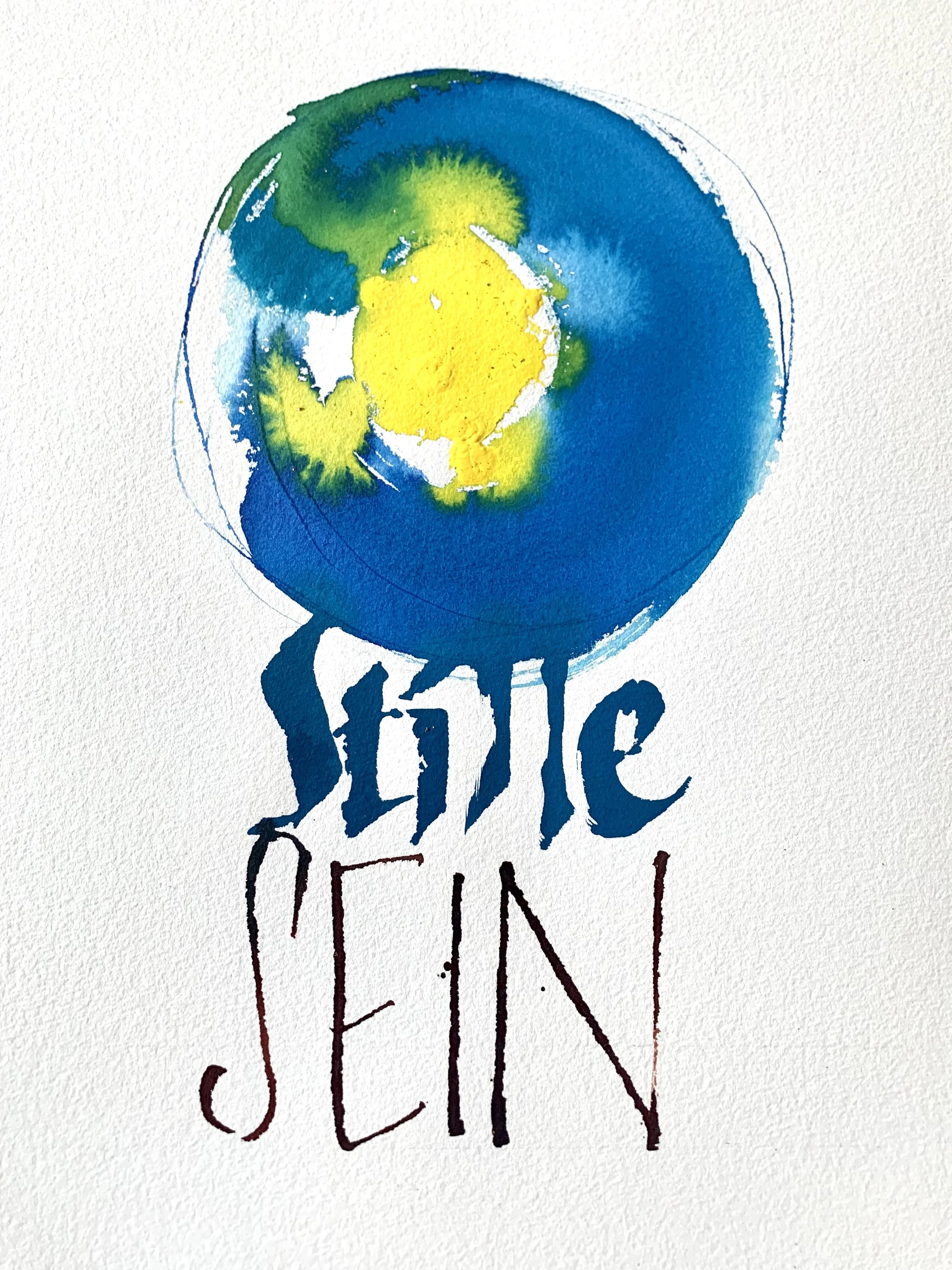 Türkis-Gelb Kalligrafie Stille sein thomas Hönel