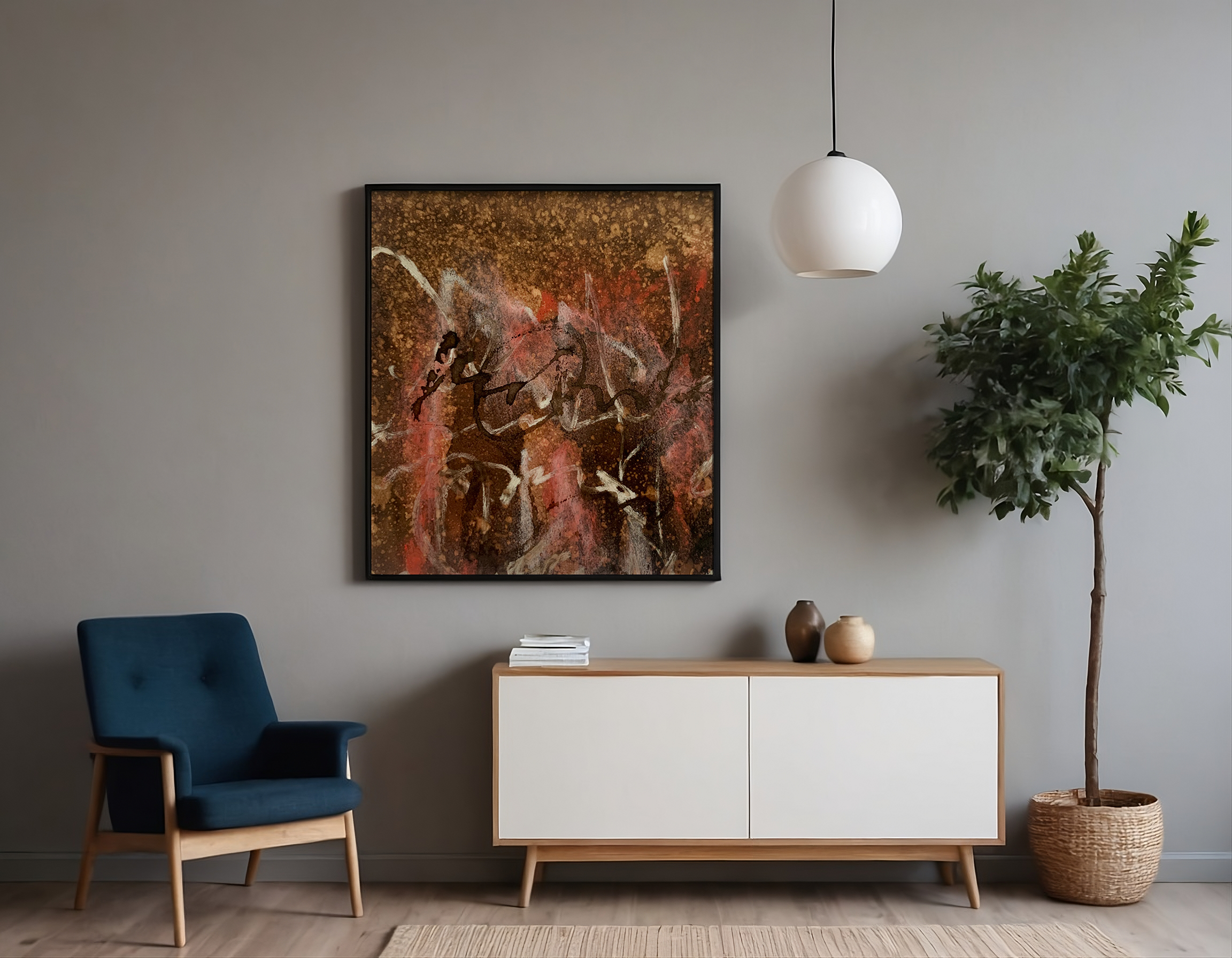 Thomas Hönel expressive Kalligrafie quadratisch Innenarchitektur