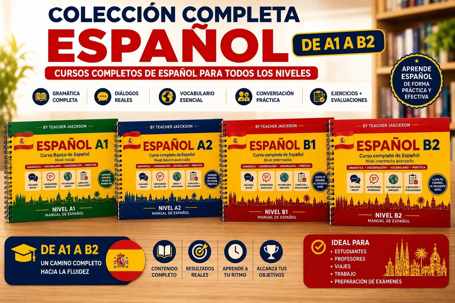 KIT COMPLETO ESPANHOL A1 + A2 + B1 + B2 | Curso de Espanhol do Básico ao Avançado